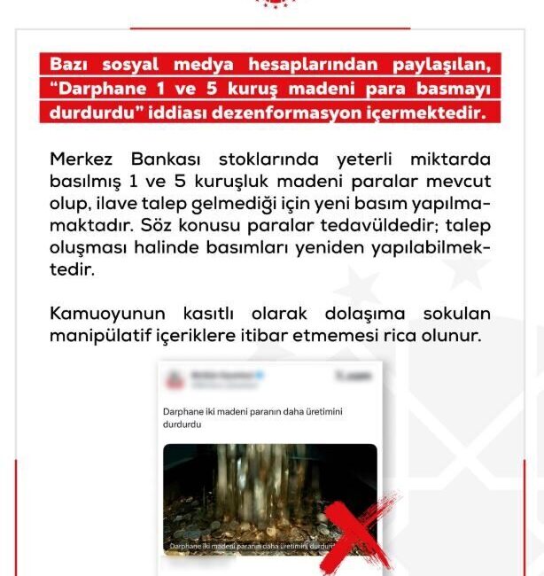 DMM: ‘Darphane 1 ve 5 kuruş madeni para basmayı durdurdu’