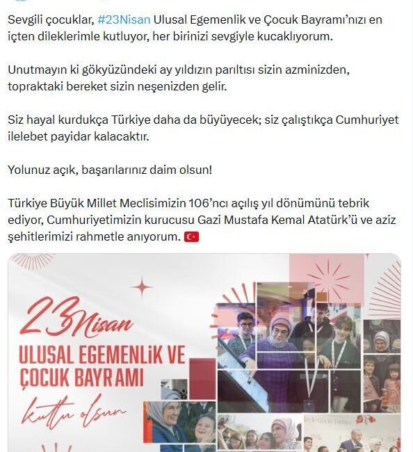 ANKARA, – CUMHURBAŞKANI Recep Tayyip Erdoğan’ın eşi Emine Erdoğan, “Sevgili