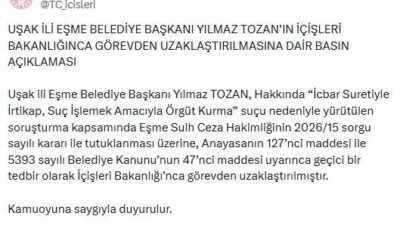 ANKARA, – İÇİŞLERİ Bakanlığı, Uşak’ın Eşme ilçesi Belediye Başkanı Yılmaz