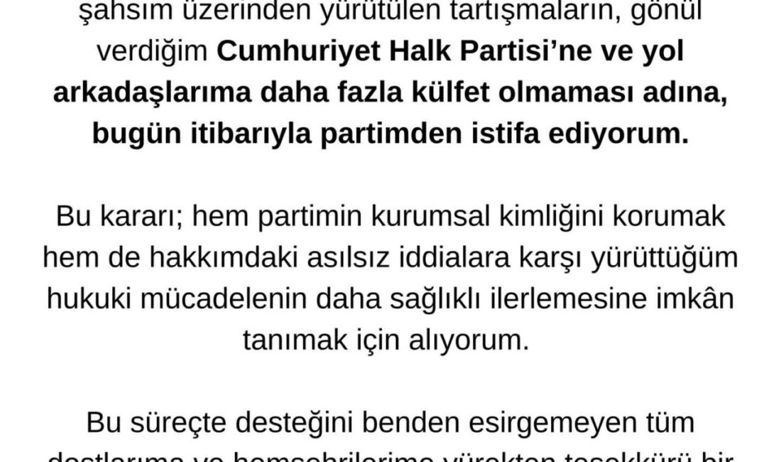 PARTİDEN İSTİFASINI AÇIKLADI İçişleri Bakanlığı tarafından Görele Belediye Başkanlığı görevinden