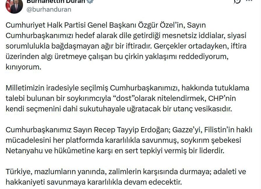ANKARA, – İLETİŞİM Başkanı Burhanettin Duran, “Milletimizin iradesiyle seçilmiş Cumhurbaşkanımızı,