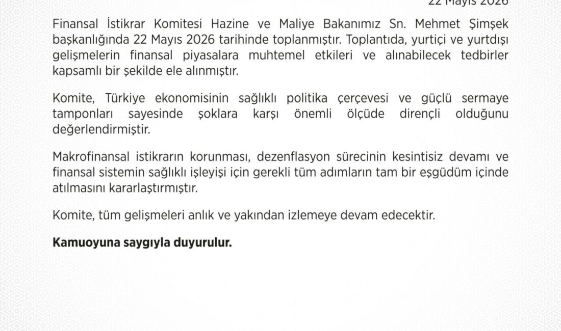 Finansal İstikrar Komitesi toplandı ANKARA, – HAZİNE ve Maliye Bakanlığı, Bakan Mehmet Şimşek başkanlığında