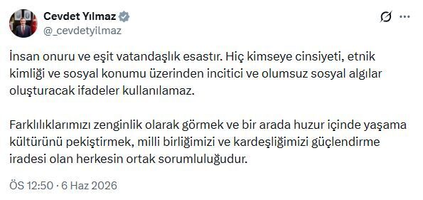 ANKARA, – CUMHURBAŞKANI Yardımcısı Cevdet Yılmaz, “İnsan onuru ve eşit