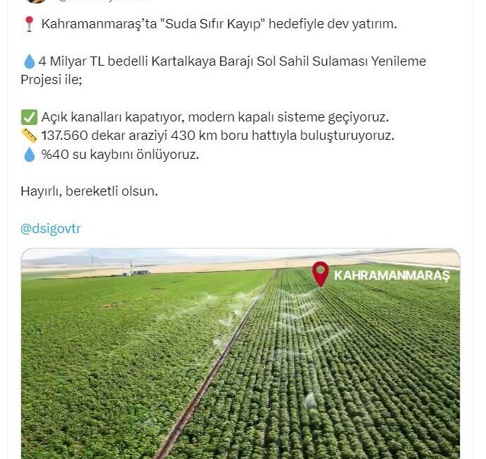 ANKARA, – TARIM ve Orman Bakanı İbrahim Yumaklı, Kahramanmaraş’a yapılan