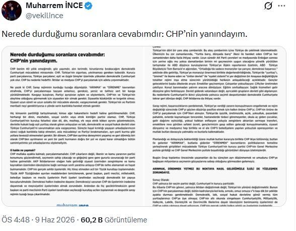 Muharrem İnce: Tüzük kurultayı toplanmalıdır ANKARA, – CHP üyesi Muharrem İnce, partisindeki gelişmelere ilişkin, “Hiç