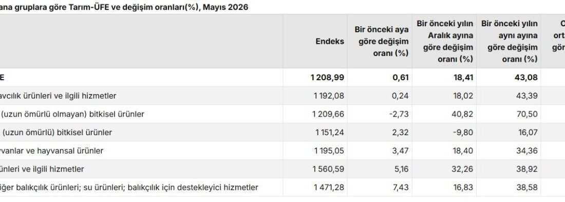TÜİK: Tarım ürünleri üretici fiyatları mayısta arttı Ayşenur DEMİRTAŞ/ANKARA, – TÜRKİYE İstatistik Kurumu (TÜİK), tarım ürünleri üretici