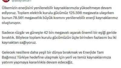 ANKARA, – TÜRKİYE’nin elektrik kurulu gücü, mayıs ayı sonu itibarıyla