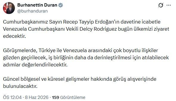 ANKARA, – İLETİŞİM Başkanı Burhanettin Duran, Venezuela Cumhurbaşkanı Vekili Delcy