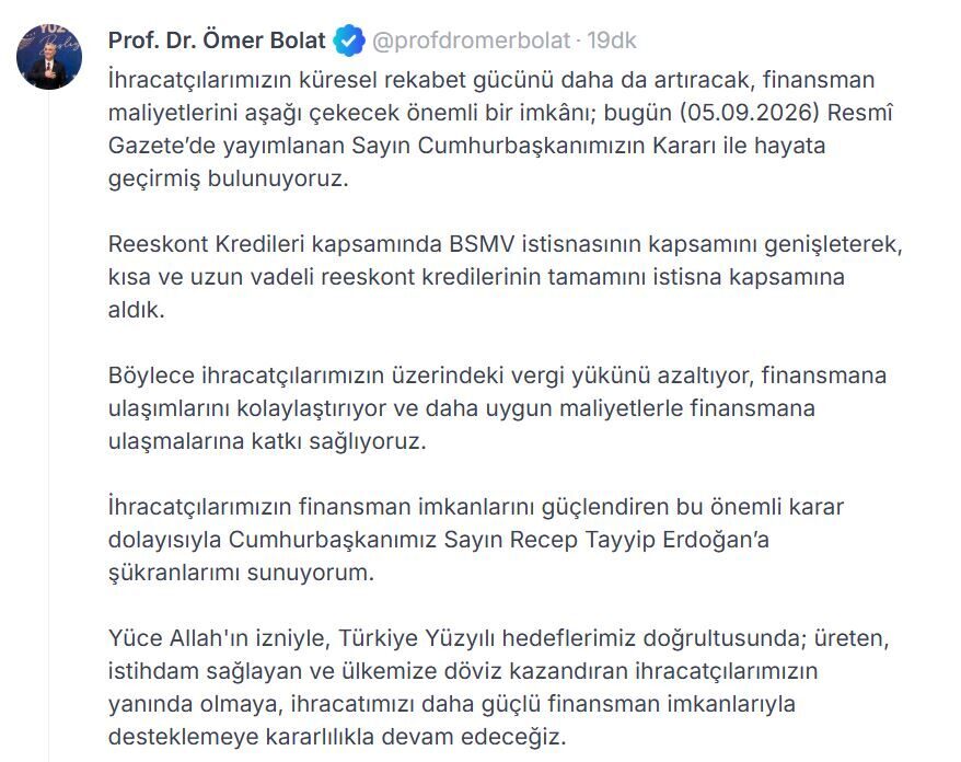 Reeskont kredilerinde BSMV istisnasının kapsamı genişletildi